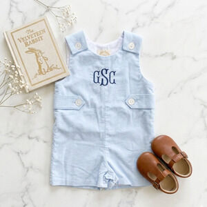 The Beaufort Bonnet Company Blue Corduroy Jon Jon Monogrammed "GSC" 12-18M